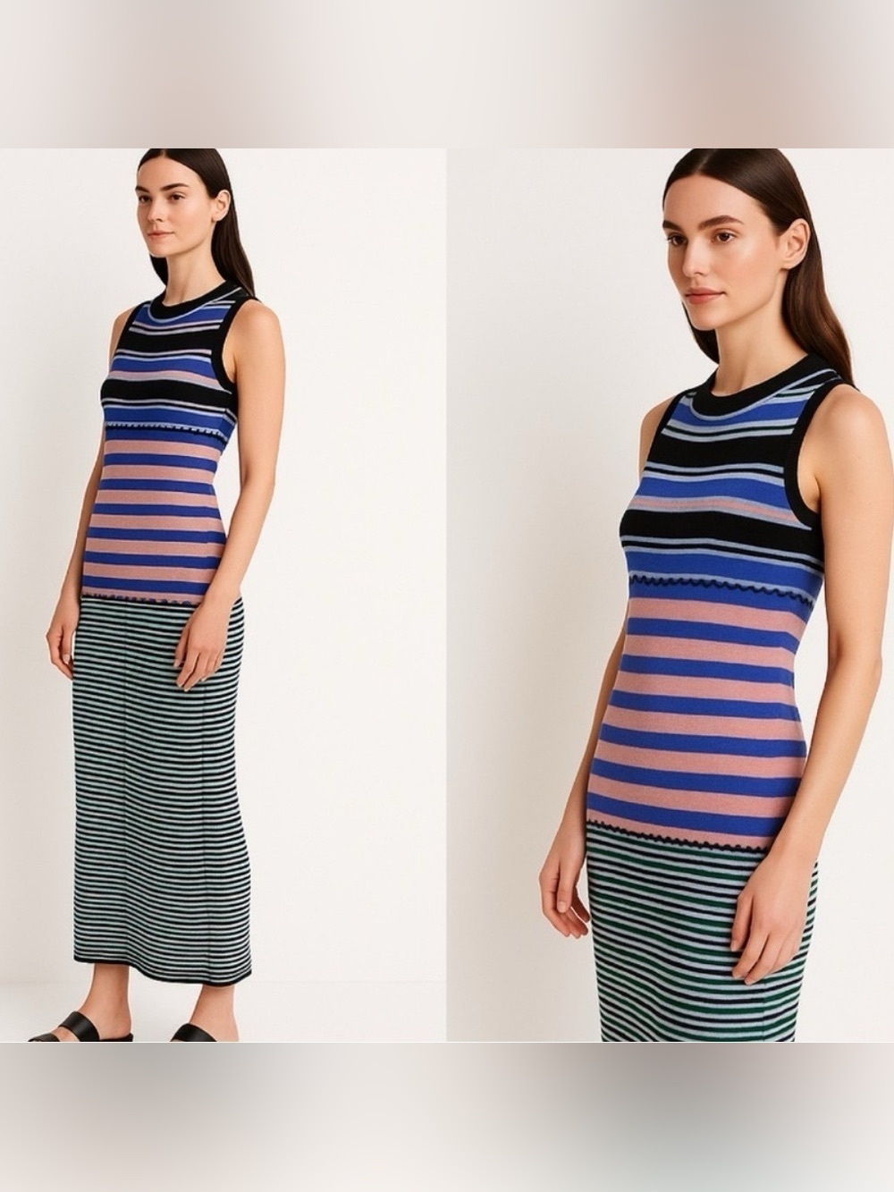MARNI x Uniqlo Sleeveless Striped Wool Blend Knit Midi Dress | M